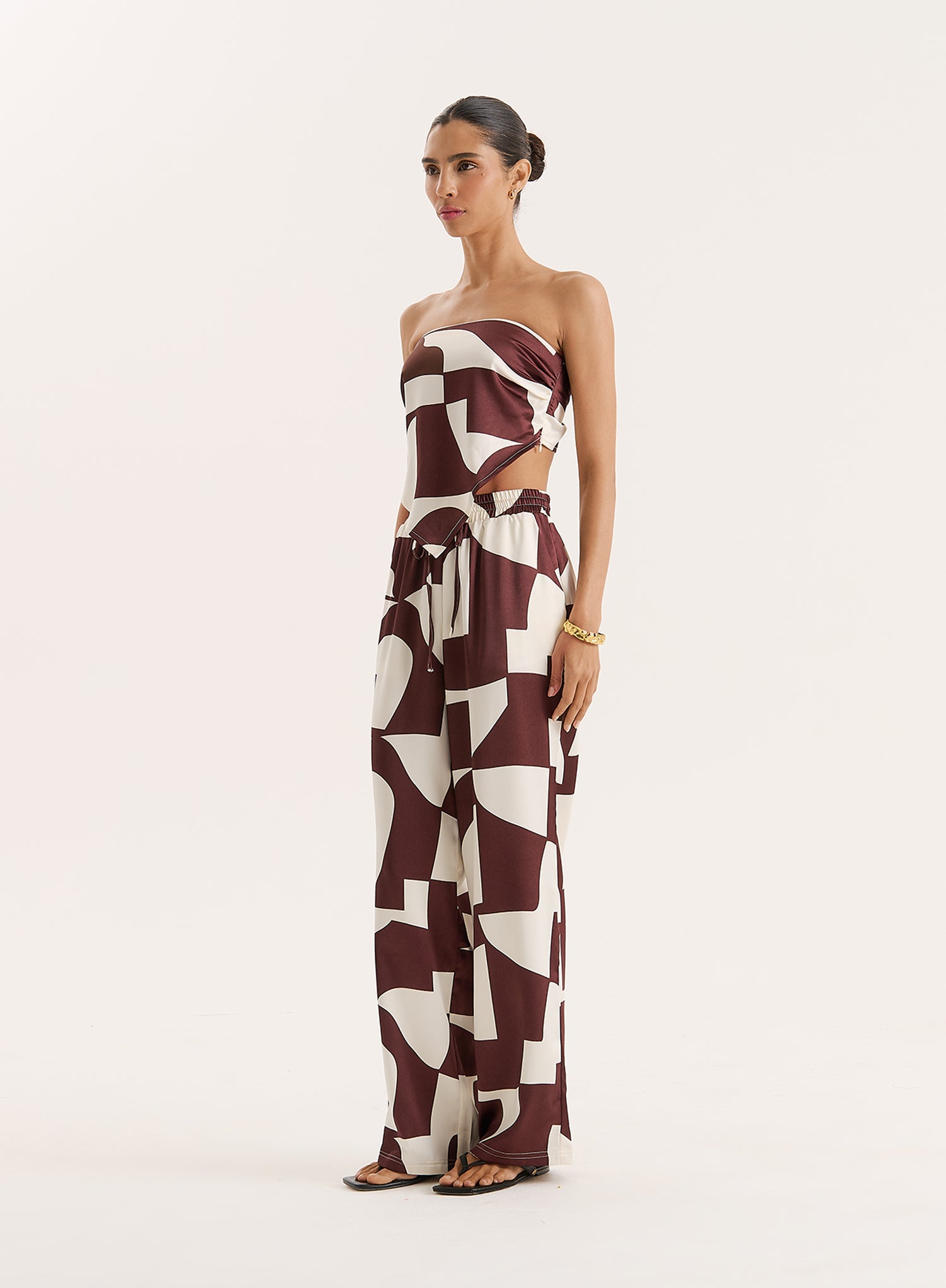 Chocolate Abstract Print Satin Trouser